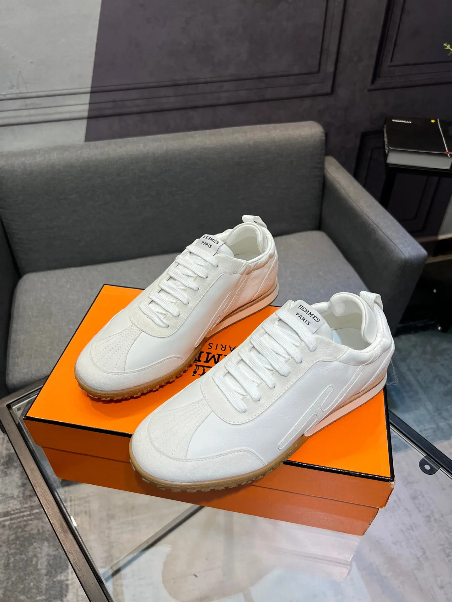 Men's shoes 💰660 [HERMES] Hermès - High-end quality original order 🔍🔍 - Upper: 🔝 cowhide suede splicing design - Inner lining: imported mixed sheepskin - Outsole: TPR foam · Rubber: two-color combined molding outsole - Super high quality control · Fine workmanship: highlighted (high-end, luxury, grade) -Size: 38-44 (45, 46, can be customized)